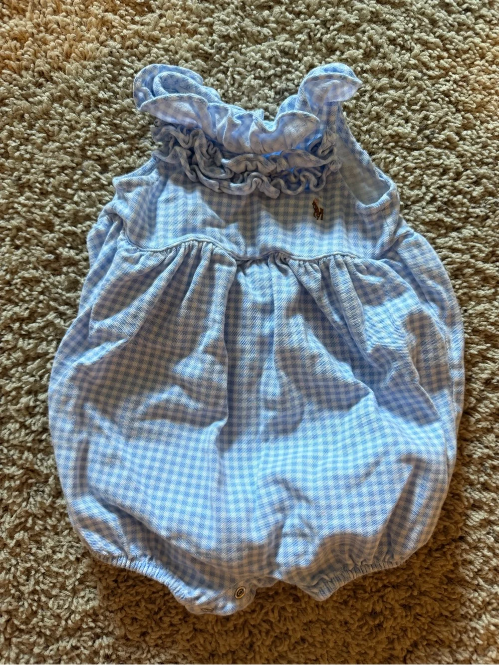 Ralph Lauren polo blue gingham baby romper one piece bubble